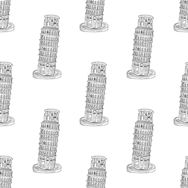 Schiefe Turm Von Pisa Nahtlose Muster Handgezeichnet Skizzierten Hintergrund Vektorillustration — Stockvektor
