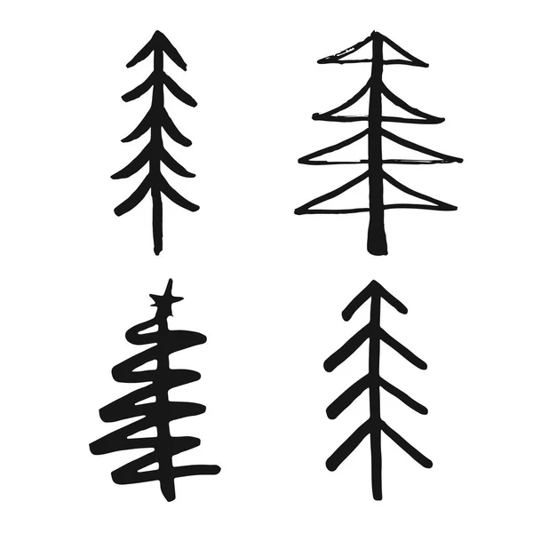 Christmas Tree Hand Drawn Set Pine Trees Collection Vector Illustration — Stock Vector