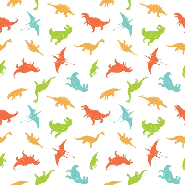 Dino Nahtlose Muster Niedliche Cartoon Handgezeichnete Dinosaurier Doodles Vector Illustration — Stockvektor