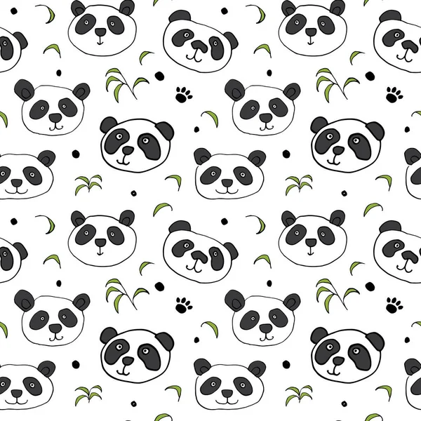 Bonito Panda Urso Padrão Sem Costura Doodle Animais Bonitos Ilustração — Vetor de Stock