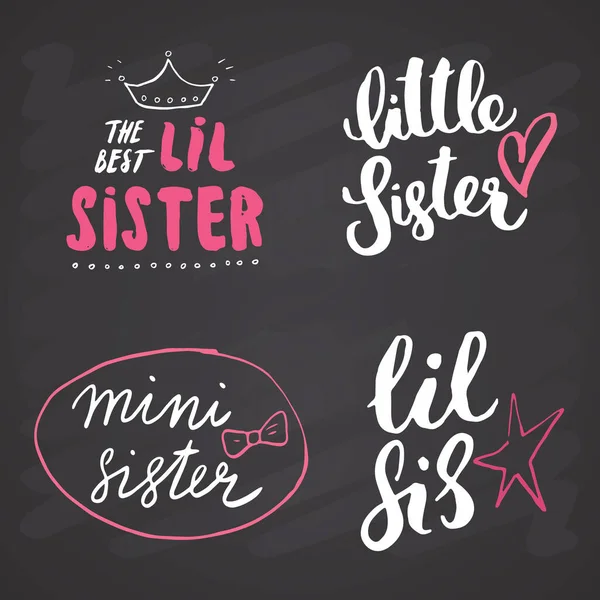 Hermana Caligrafía Letras Conjunto Guardería Infantil Frase Imprimible Conjunto Ilustración — Archivo Imágenes Vectoriales