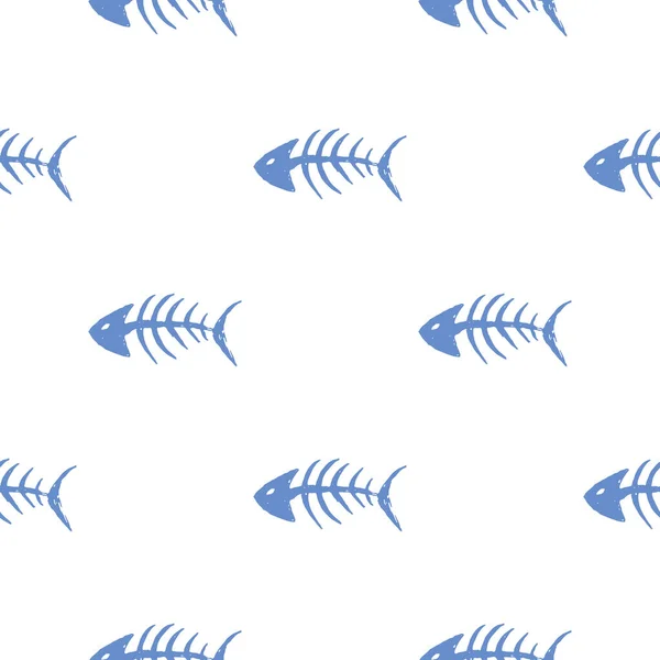 Ossos Peixe Padrão Sem Costura Doodle Esqueleto Peixe Desenhado Mão —  Vetores de Stock