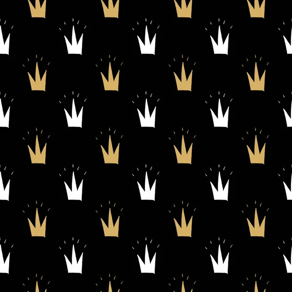 Crown Seamless Pattern 손으로 Vector Illustration — 스톡 벡터