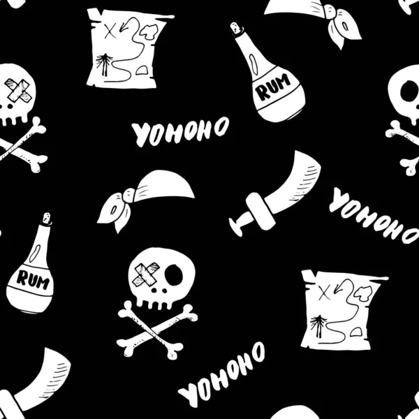 Pirata Doodles Patrón Sin Costuras Lindo Bosquejo Elementos Piratas Dibujos — Archivo Imágenes Vectoriales
