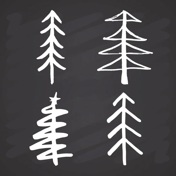 クリスマスツリーハンドがセットになった 松の木のコレクションベクトルイラスト 黒板背景 — ストックベクタ