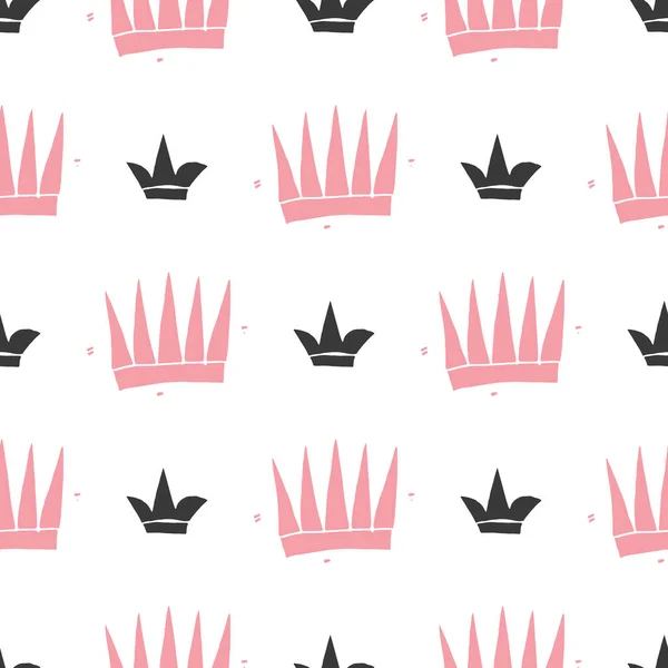 Crown Seamless Pattern 손으로 Vector Illustration — 스톡 벡터