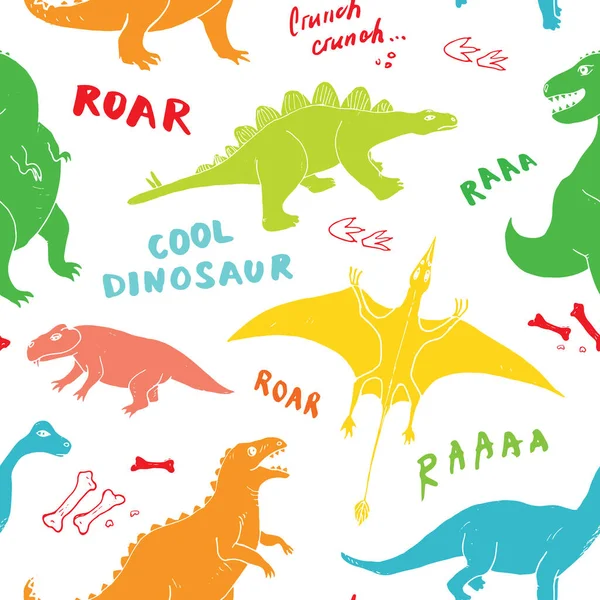 Modello Senza Cuciture Dino Illustrazione Vettoriale Doodles Dei Dinosauri Disegnati — Vettoriale Stock