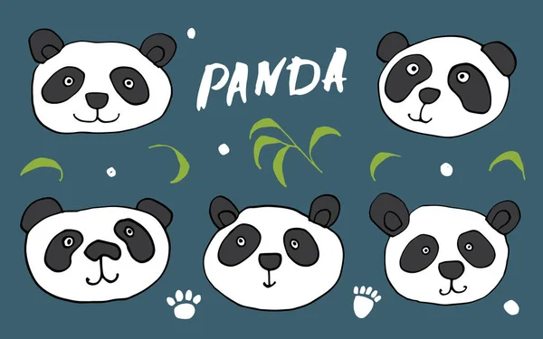 Niedlicher Pandabär Doodles Set Vorhanden Niedliche Tiere Sketch Handgezeichnete Cartoon — Stockvektor