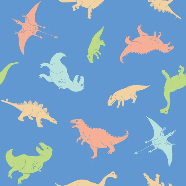 Dino Nahtlose Muster Niedliche Cartoon Handgezeichnete Dinosaurier Doodles Vector Illustration — Stockvektor