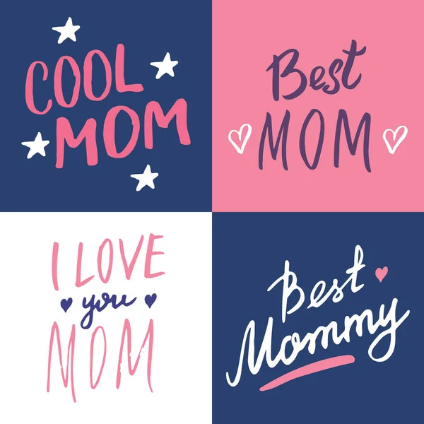 Super Mãe Letras Caligráficas Conjunto Sinais Conjunto Frase Imprimível Ilustração — Vetor de Stock