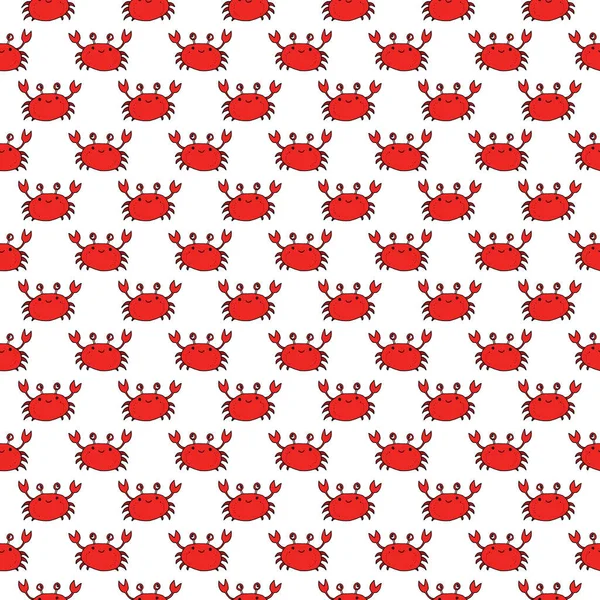 Cute Crab Seamless Pattern Cartoon Hand Drawn Animal Doodles Εικονογράφηση — Διανυσματικό Αρχείο