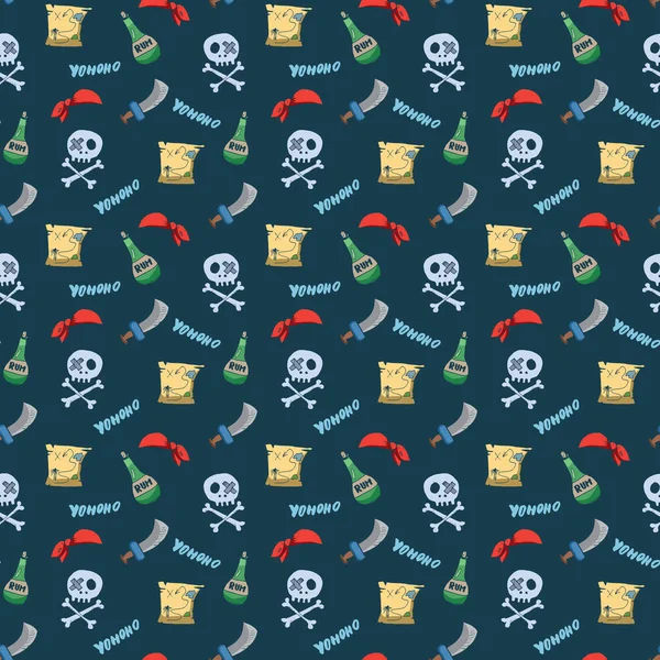 Pirate Doodles Modello Senza Soluzione Continuità Carino Bozzetto Oggetti Pirata — Vettoriale Stock