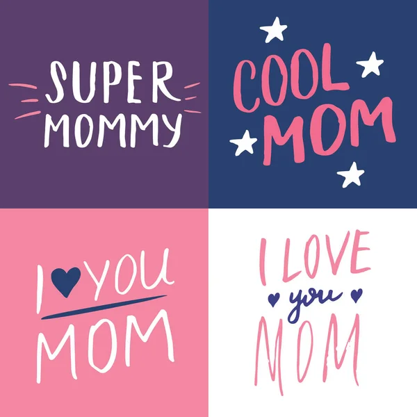 Super Maman Calligraphic Letterings Signes Ensemble Ensemble Phrase Imprimable Illustration — Image vectorielle