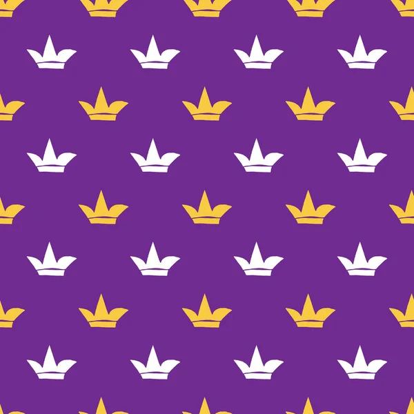 Crown Seamless Pattern 손으로 Vector Illustration — 스톡 벡터