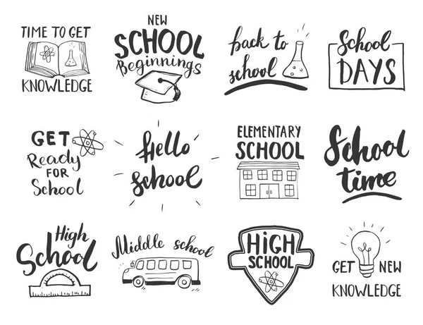 Back School Calligraphic Letterings Set Typographic Design Calligraphy Lettering School — Stock Vector