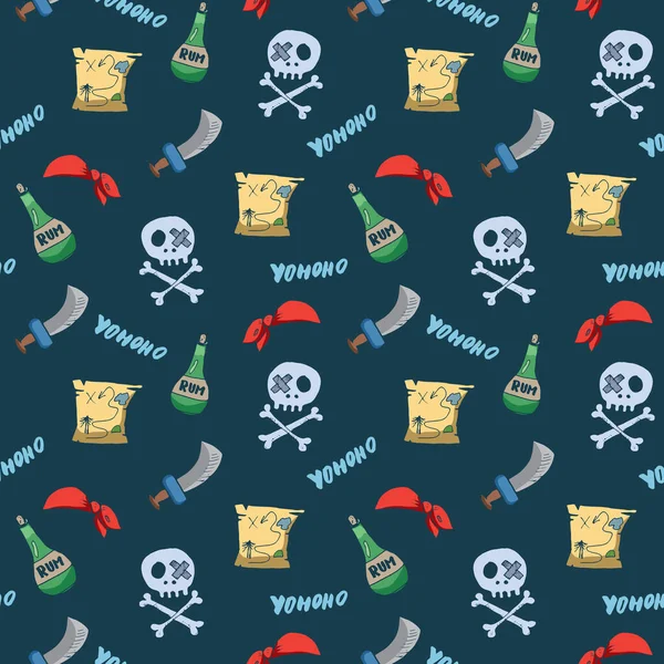 Pirate Doodles Modello Senza Soluzione Continuità Carino Bozzetto Oggetti Pirata — Vettoriale Stock