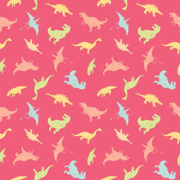 Dino Nahtlose Muster Niedliche Cartoon Handgezeichnete Dinosaurier Doodles Vector Illustration — Stockvektor