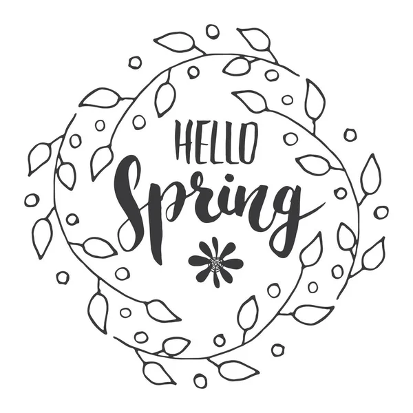 Hello Spring Calligraphy Lettering Handwritten Sign Hand Drawn Grunge Calligraphic — Stock Vector