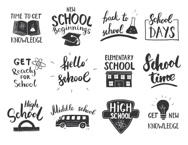 Back School Calligraphic Letterings Set Diseño Tipográfico Caligrafía Letras Con — Vector de stock