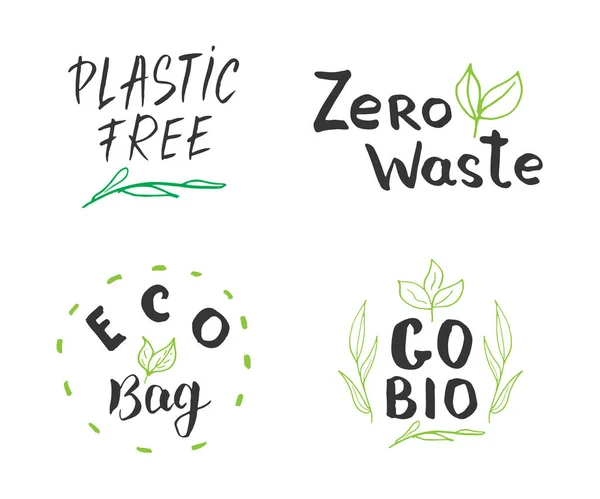 Eco Bio Hand Drawn Labels Set Calligraphic Letterings Eco Friendly — Stockový vektor