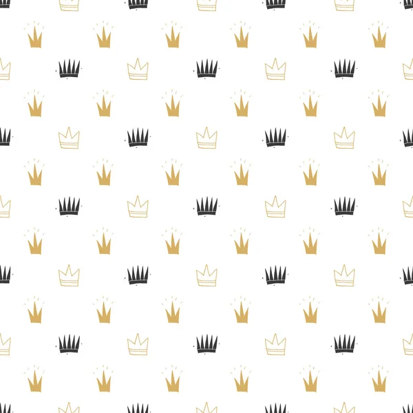 Crown Seamless Pattern 손으로 Vector Illustration — 스톡 벡터