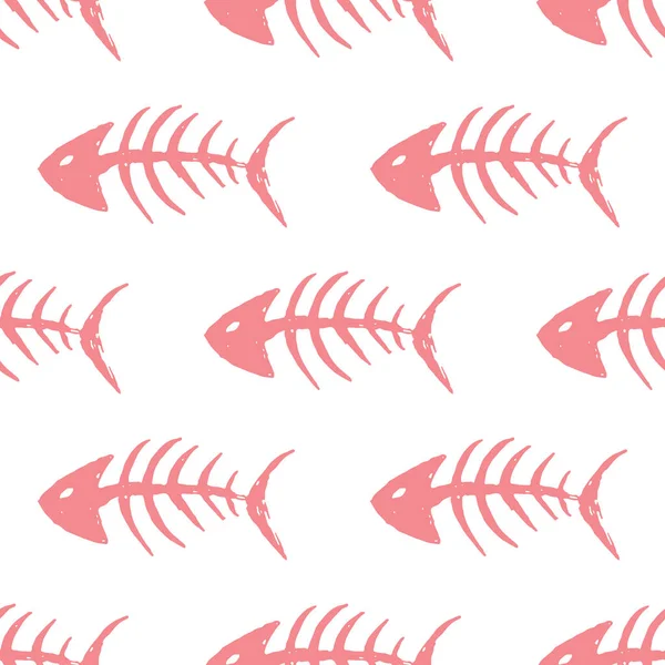 Ossos Peixe Padrão Sem Costura Doodle Esqueleto Peixe Desenhado Mão — Vetor de Stock