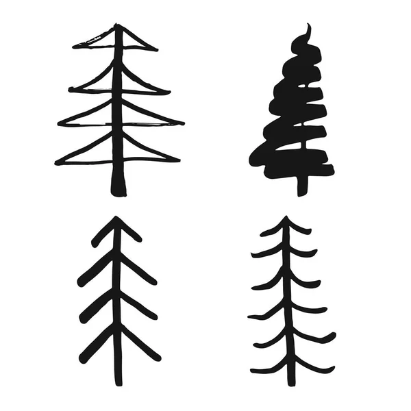 Christmas Tree Hand Drawn Set Pine Trees Collection Vector Illustration — Stock Vector
