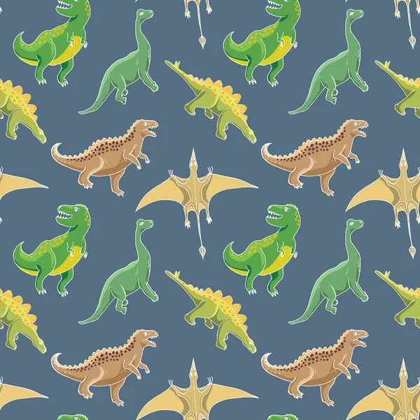 Dino Nahtlose Muster Niedliche Cartoon Handgezeichnete Dinosaurier Doodles Vector Illustration — Stockvektor