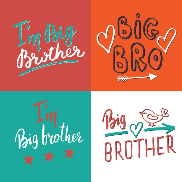 Big Brother Calligraphic Letterings Signs Set Child Nursery Printable Phrase — Image vectorielle