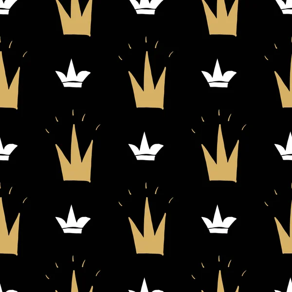 Crown Seamless Pattern 손으로 Vector Illustration — 스톡 벡터