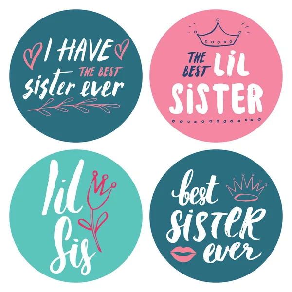 Hermana Caligrafía Letras Conjunto Guardería Infantil Frase Imprimible Conjunto Ilustración — Vector de stock