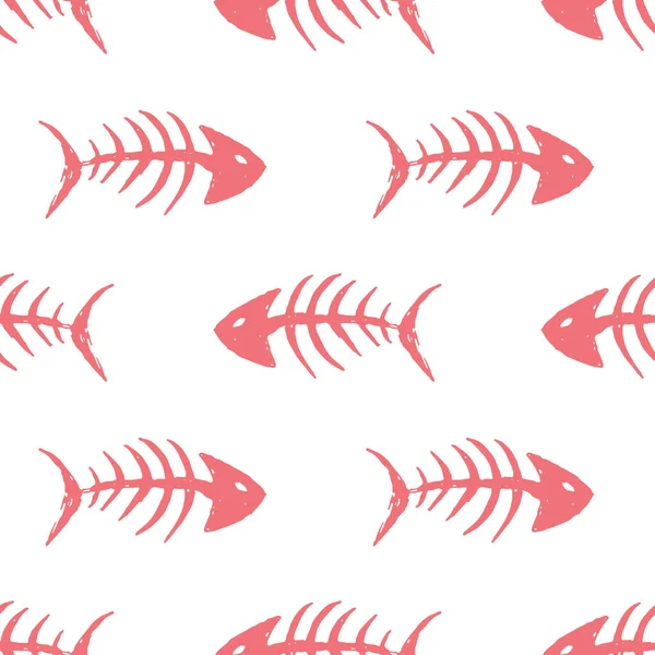 Ossos Peixe Padrão Sem Costura Doodle Esqueleto Peixe Desenhado Mão — Vetor de Stock