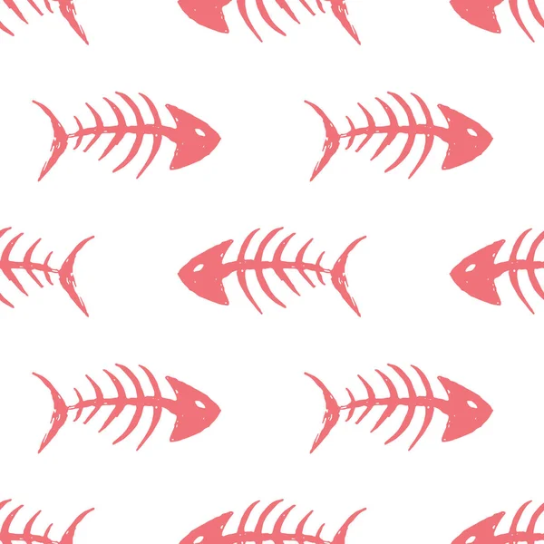 Huesos Pescado Patrón Sin Costuras Esqueleto Pescado Garabato Dibujos Animados — Vector de stock