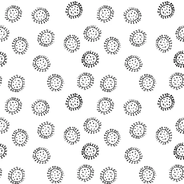 Bakterien Oder Viren Nahtlose Muster Hand Gezeichnet Symbol Hintergrund Vektorillustration — Stockvektor