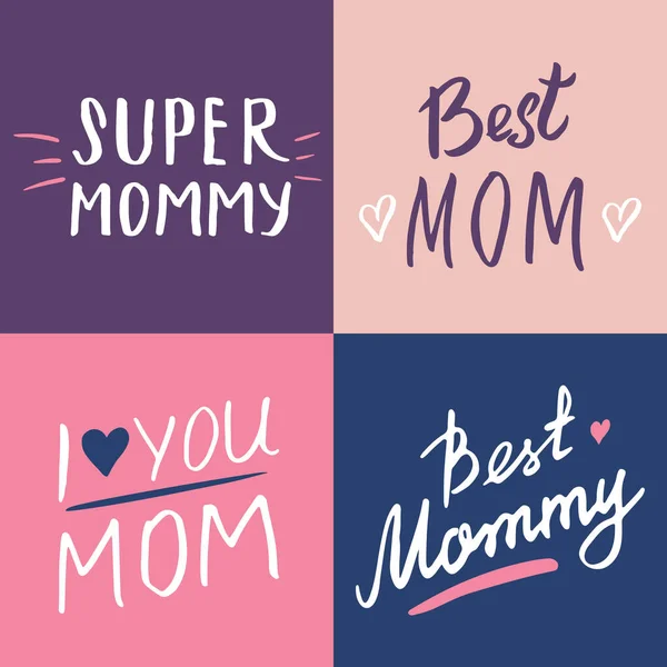 Super Mamá Cartas Caligráficas Letreros Conjunto Frase Imprimible Conjunto Ilustración — Vector de stock