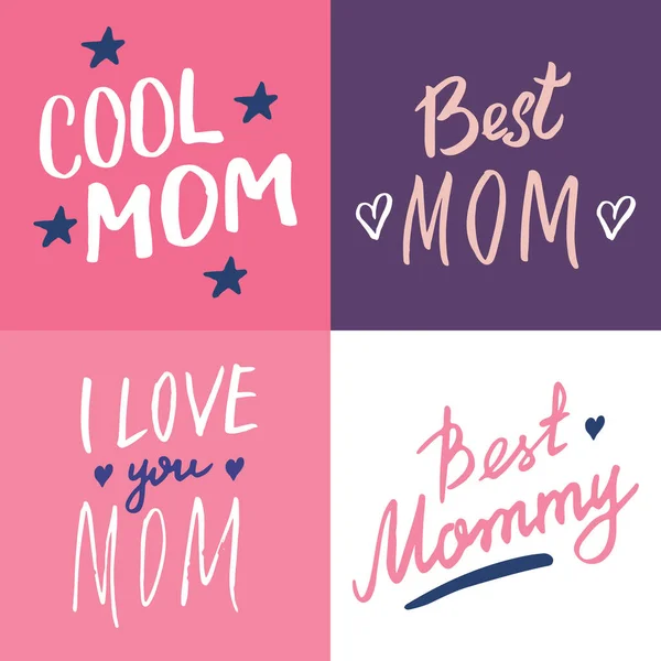 Super Mamá Cartas Caligráficas Letreros Conjunto Frase Imprimible Conjunto Ilustración — Vector de stock