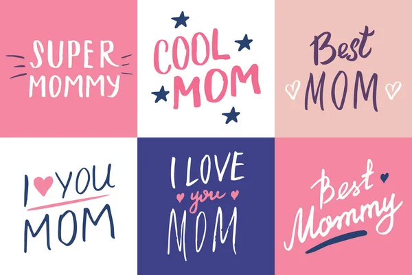 Super Maman Calligraphic Letterings Signes Ensemble Ensemble Phrase Imprimable Illustration — Image vectorielle
