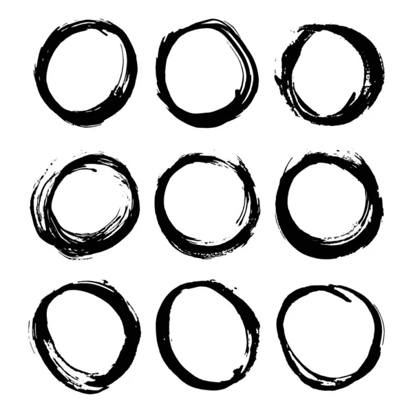 Okrągłe Ramki Grunge Teksturowane Ręcznie Rysowane Elementy Zestaw Ilustracja Wektor — Wektor stockowy