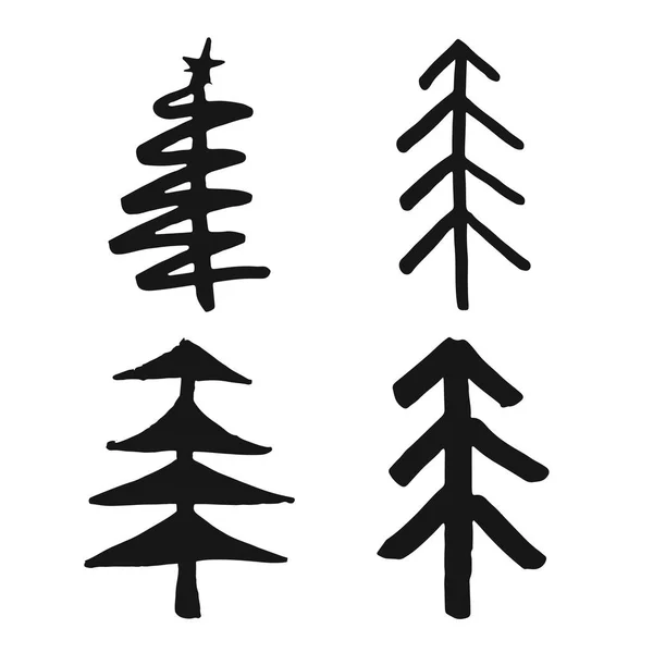 Pohon Natal Tangan Ditarik Ditetapkan Ilustrasi Koleksi Pohon Pinus Diisolasi - Stok Vektor