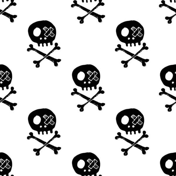 Calaveras Huesos Patrón Sin Costuras Bonito Boceto Pirata Doodles Dibujos — Vector de stock