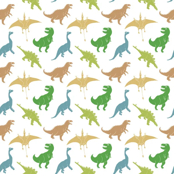 Dino Nahtlose Muster Niedliche Cartoon Handgezeichnete Dinosaurier Doodles Vector Illustration — Stockvektor