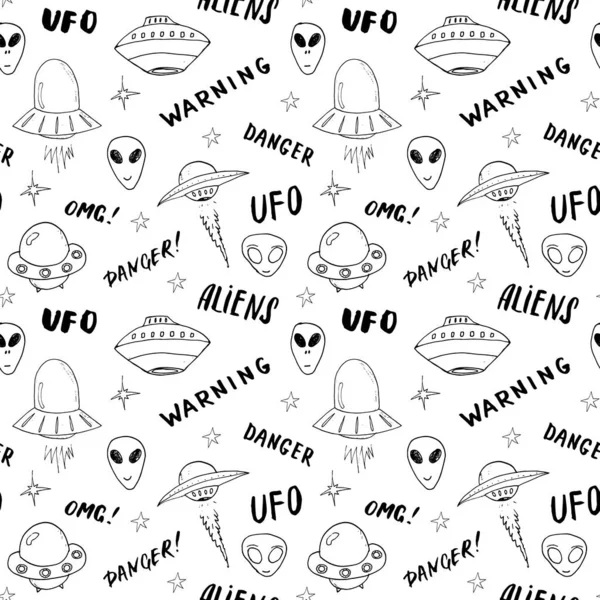 Ufo 외계인 Seamless 귀여운 스케치 손으로 일러스트 — 스톡 벡터