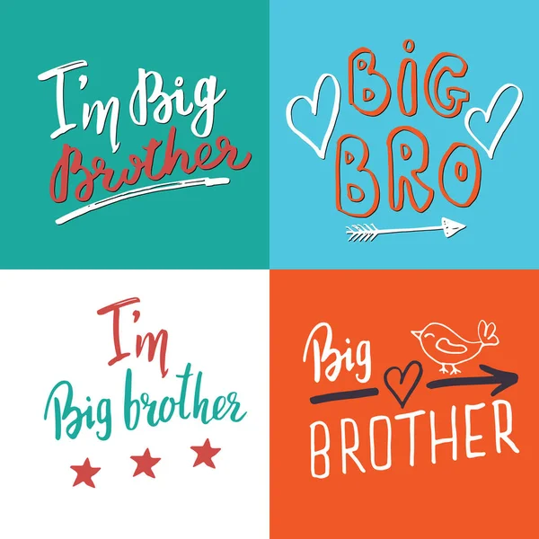 Big Brother Calligraphic Letterings Signs Set Child Nursery Printable Phrase — Image vectorielle