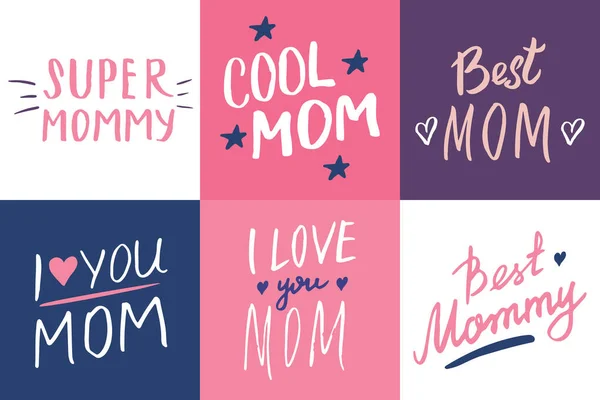 Super Mamá Cartas Caligráficas Letreros Conjunto Frase Imprimible Conjunto Ilustración — Archivo Imágenes Vectoriales
