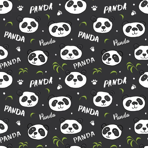 Ładny Panda Niedźwiedź Płynny Wzór Słodkie Zwierzęta Bazgroły Ręcznie Rysowane — Wektor stockowy