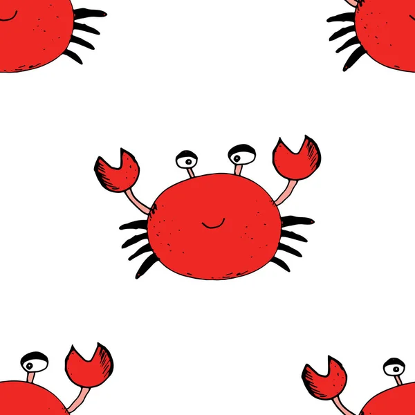 Cute Crab Seamless Pattern Cartoon Hand Drawn Animal Doodle Vector — 스톡 벡터