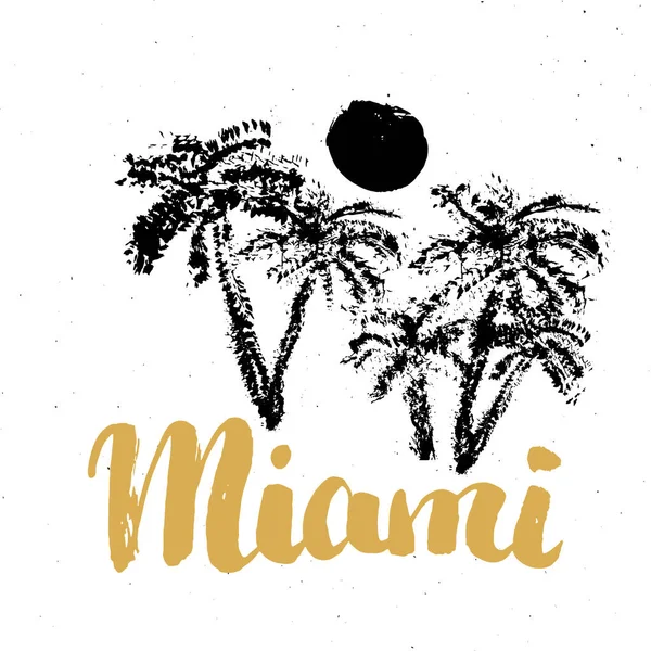 Miami Calligraphy Lettering Handwritten Sign Texto Caligráfico Grunge Desenhado Mão — Vetor de Stock