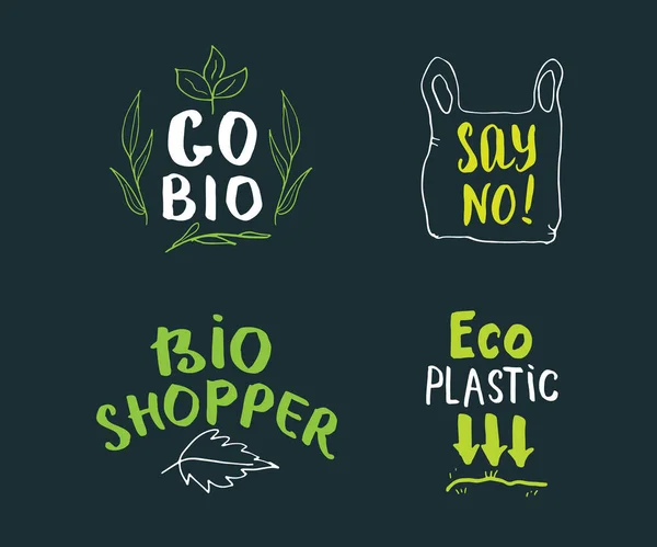 Handgezeichnetes Etikettenset Für Öko Und Bio Kalligrafische Schriftzüge Mit Umweltfreundlichen — Stockvektor
