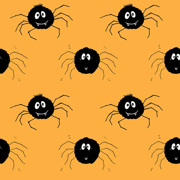 Schattig Spider Naadloos Patroon Cartoon Met Hand Getekend Spider Doodles — Stockvector