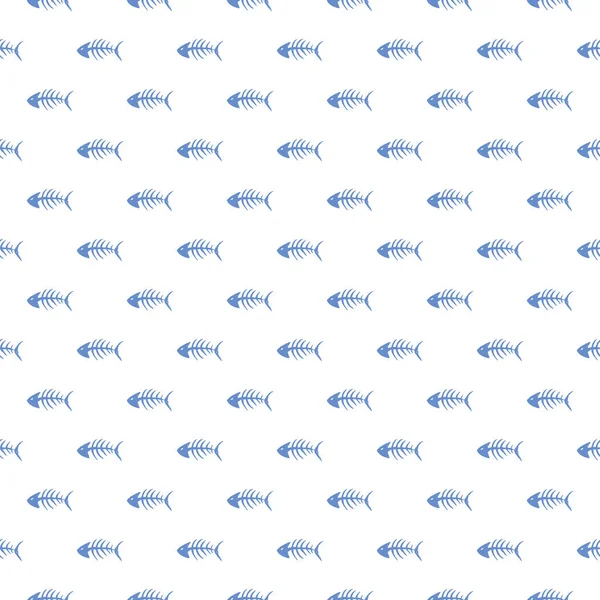 Lische Pesce Modello Senza Soluzione Continuità Scheletro Pesce Scarabocchio Illustrazione — Vettoriale Stock